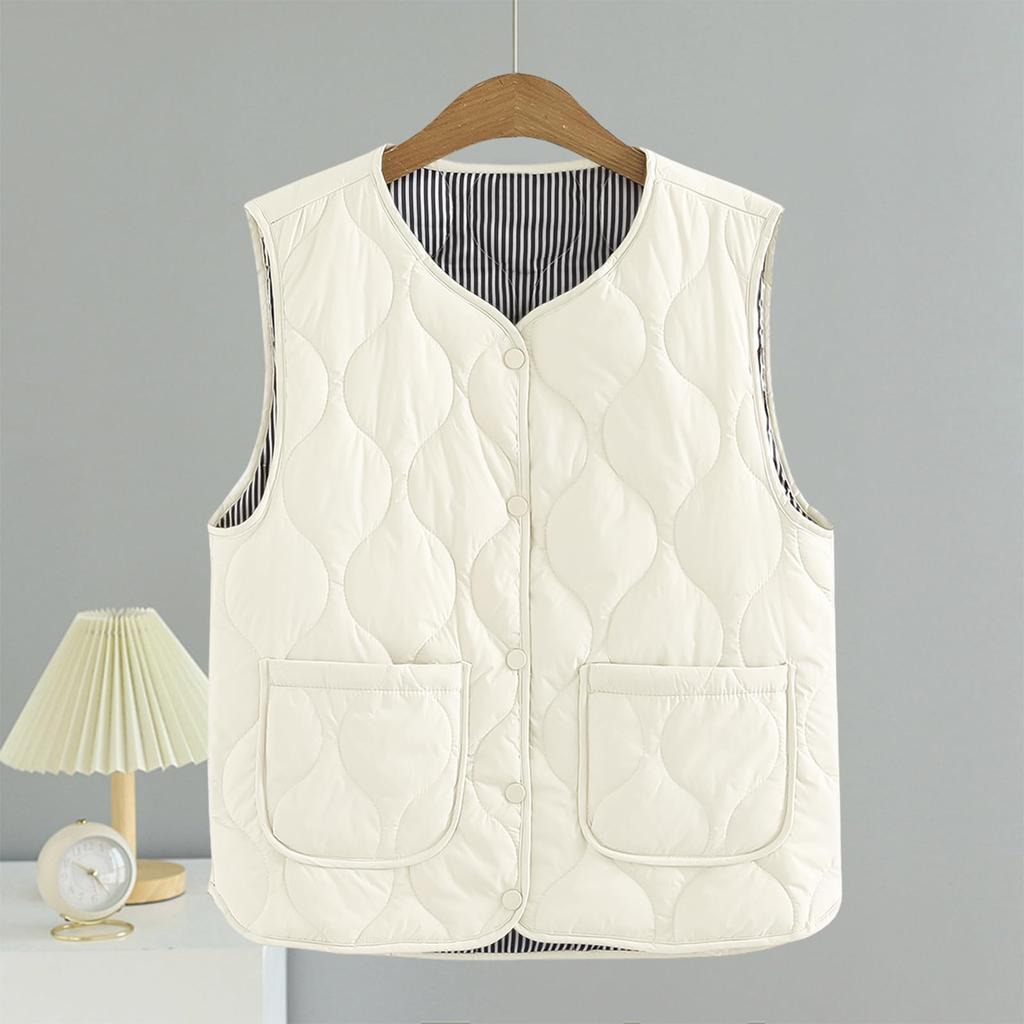 Augseed Pikowana kamizelka puchowa bez rękawów, jednolita, otwarta, luźna i dostępna w rozmiarach plus, idealna na i więcej Jesień/Zima damska, dwustronna, z dekoltem w serek,