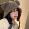 Cute Bear Ears Windproof Cap Velvet Lining Cycling Cap Fashion Bucket Hat  for Women