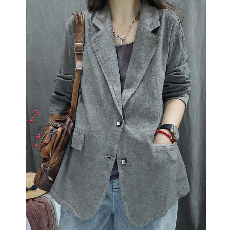 Spring Summer Hemp Jacket Women Long Sleeves Breasted Breathable Coat Casual Outwear
