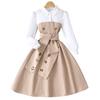 Medium To Large Children's Long-sleeved Lapel Buttoned Dress with Contrasting Colors