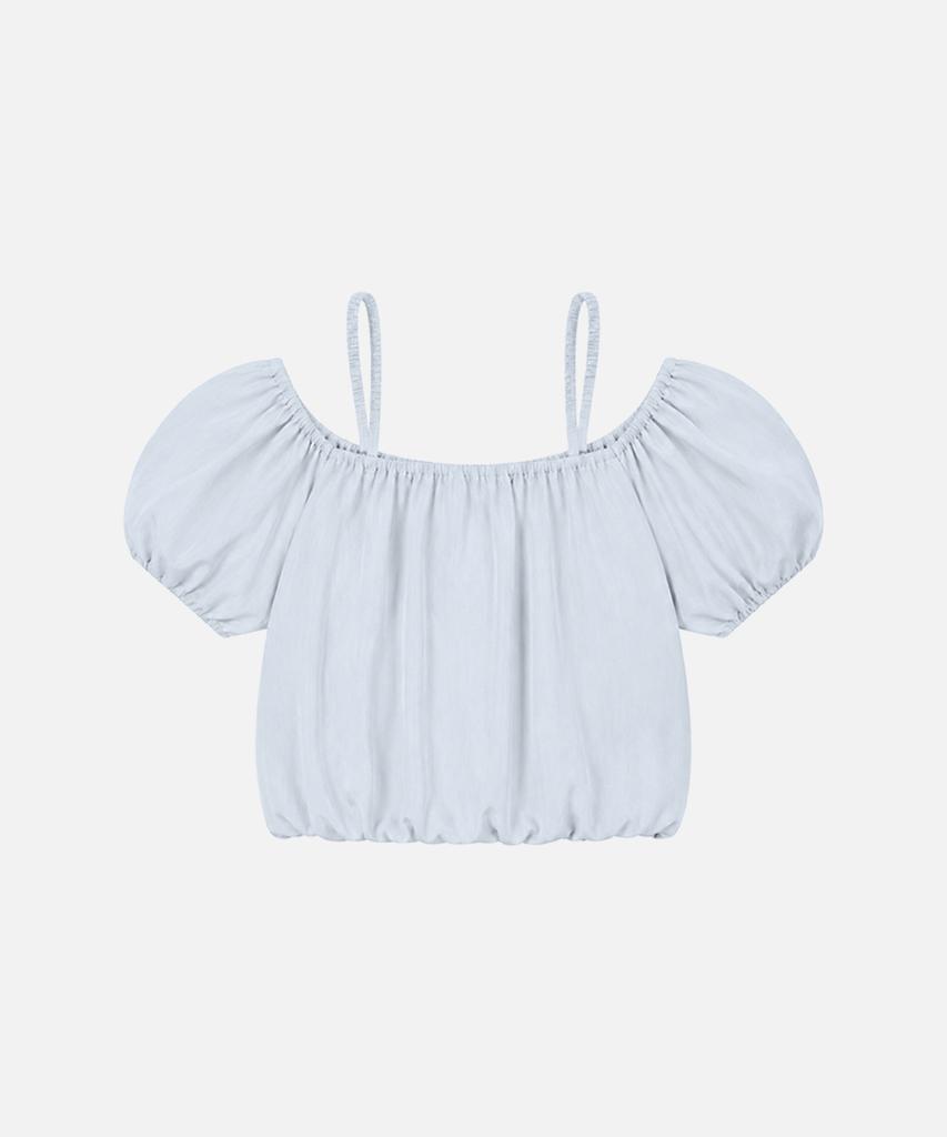 Keulleiseu Puff Sleeve Short Sleeve Crop Blouse_Cream