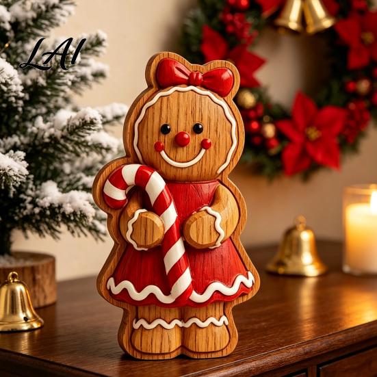 Rustic Xmas Shelf Sitters Christmas Gingerbread Man Ornament Hand Painted Vintage Wooden Tabletop Durable Wood Figurines Figurine Holiday Decor for