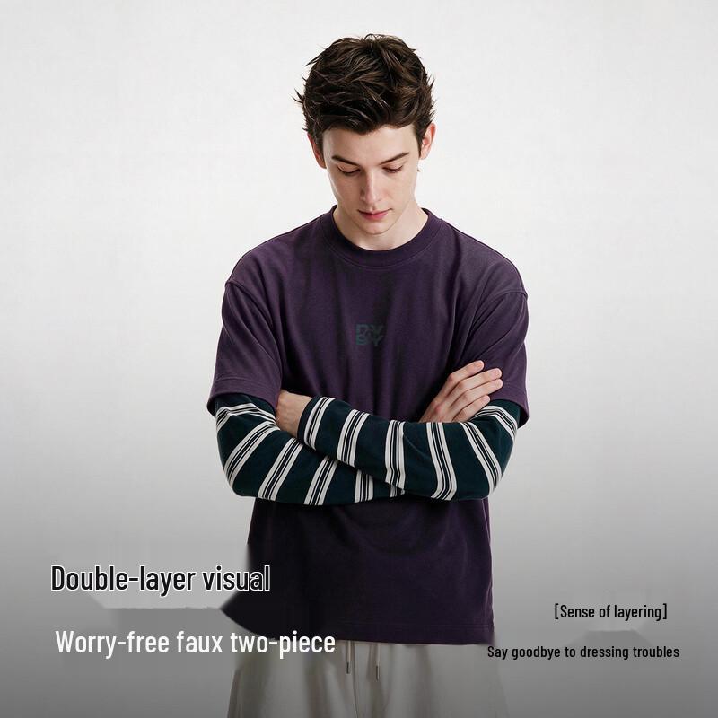 Navigare Men's Faux Two-Piece Long Sleeve T-Shirt