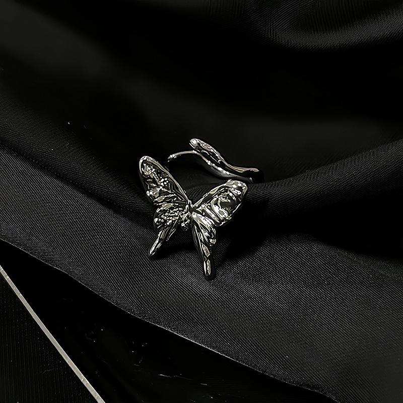 Butterfly Dripping Oil Open Ring, Personality, Niche Design, Cold Wind Ring, Stacked Index Finger Ring, Female