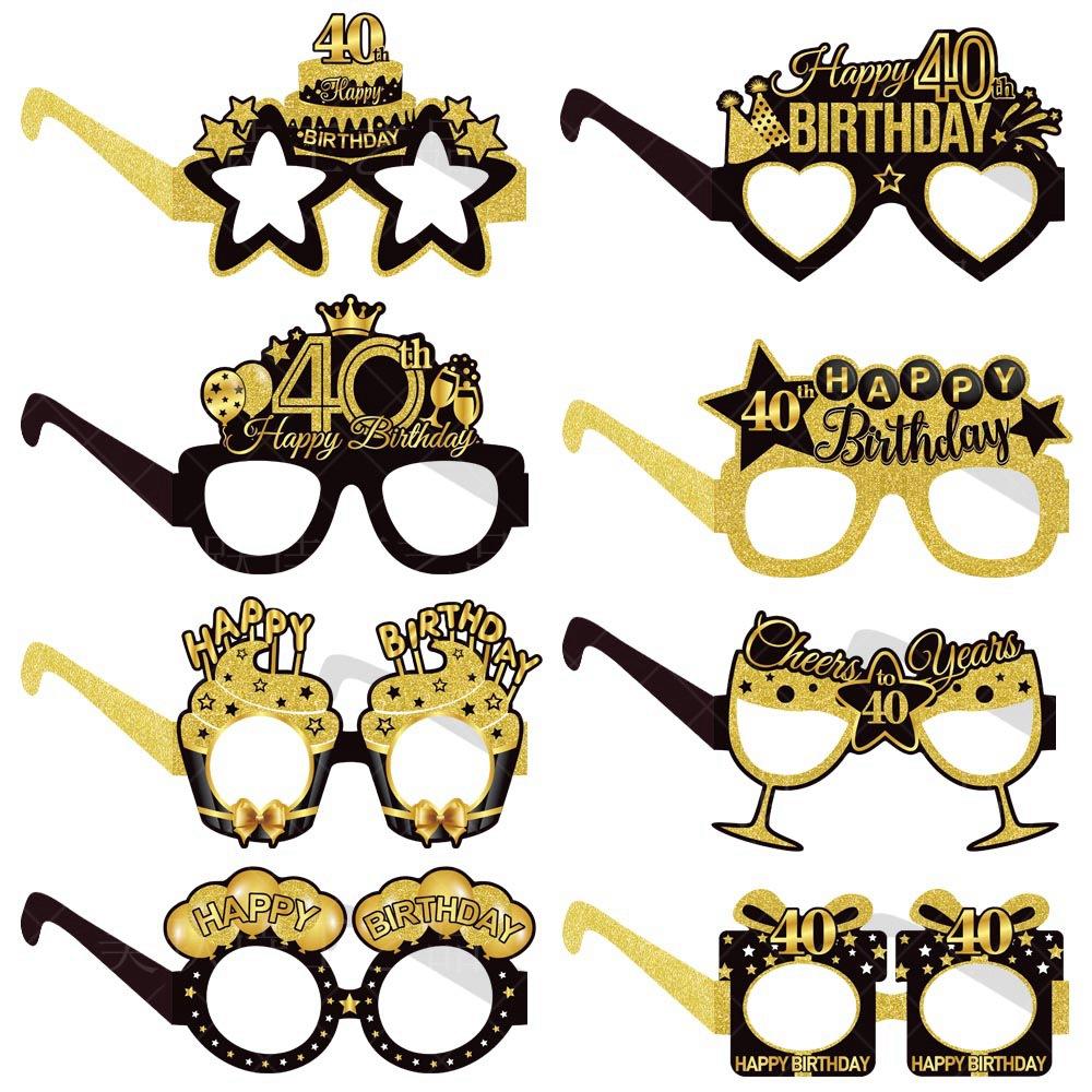 16pcs Amazon's New Product Birthday Party Decoration Paper Glasses - Black and Gold 18-year-old and 60-year-old Birthday Photo Props Glasses