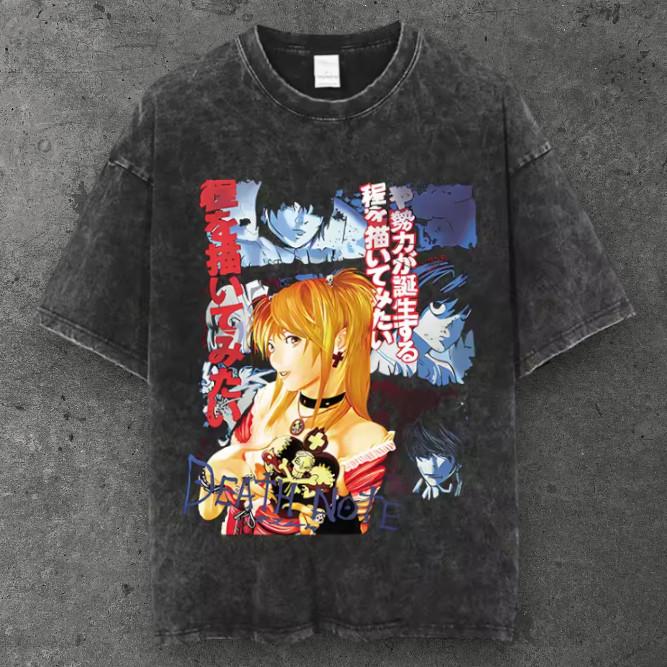 Mens Anime Panel Oversized T Shirt Washed Black Y2K Streetwear S-3XL S разноцветный