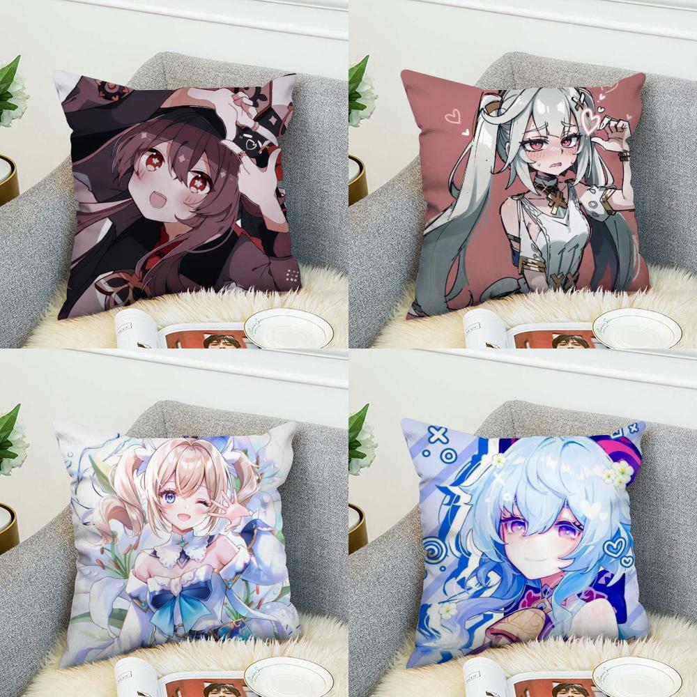 Genshin Impact Pillow Case For Car Sofa Decorative Home Doublesided Print Plush Square Throw Pillow Cushion Cover