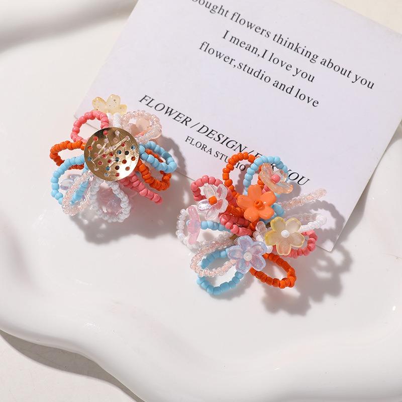 Colorful Seed Bead Flower Cluster DIY Supplies Sweet Cute Accessories for Earrings Hair Ornaments Shoe Decor 10pcs