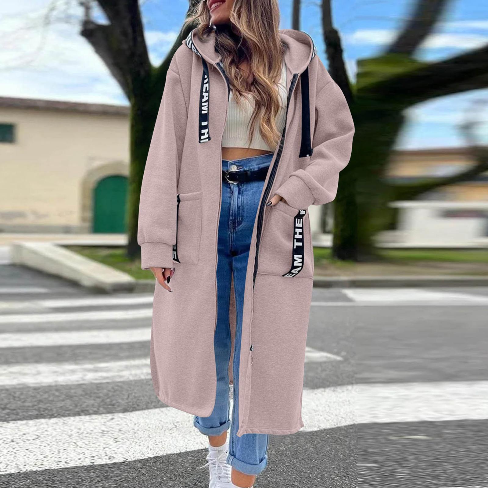 

Женская модная куртка Повседневный однотонный кардиган с длинными рукавами Худи Длинное пальто M бежевый