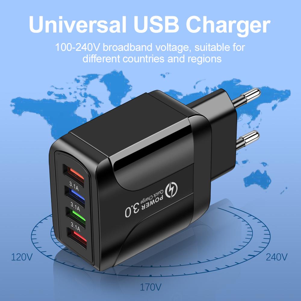 Australian Standard 4-Port USB Fast Charger 5V/2.4A - New Colorful Model