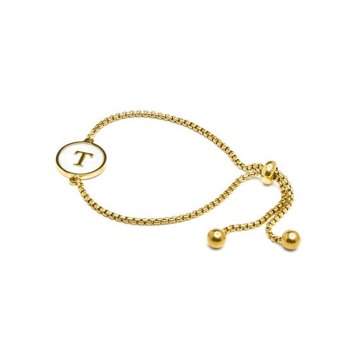 Bracelet - LUXENTER - Alphabet T - Nacre Blanche - Finition or Jaune 18K - Ajustable