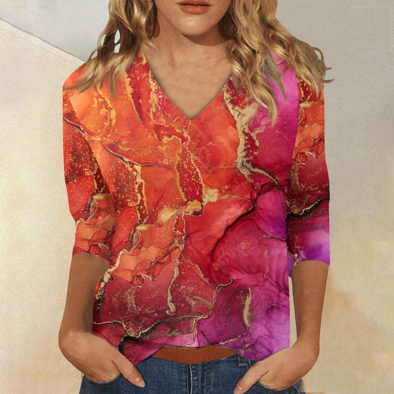 

Женская повседневная модная футболка с V-образным вырезом и рукавом три четверти S красный