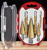 6Pcs HSS Step Drill Bit Set Multi Sizes Pagoda Drill for Wood Hole Drilling Slotting with Aluminum Storage Box