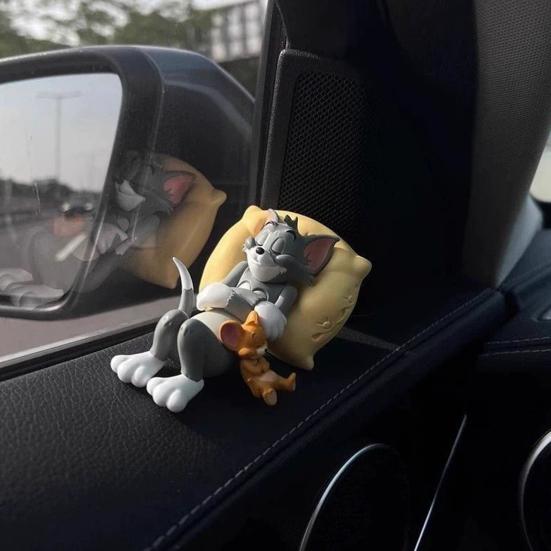 Ornamenti per Auto Gatto e Topo Cartoni Animati, Decorazione per Cruscotto Auto in Resina, Statuette Personaggi Kawaii per Scrivania d'Ufficio