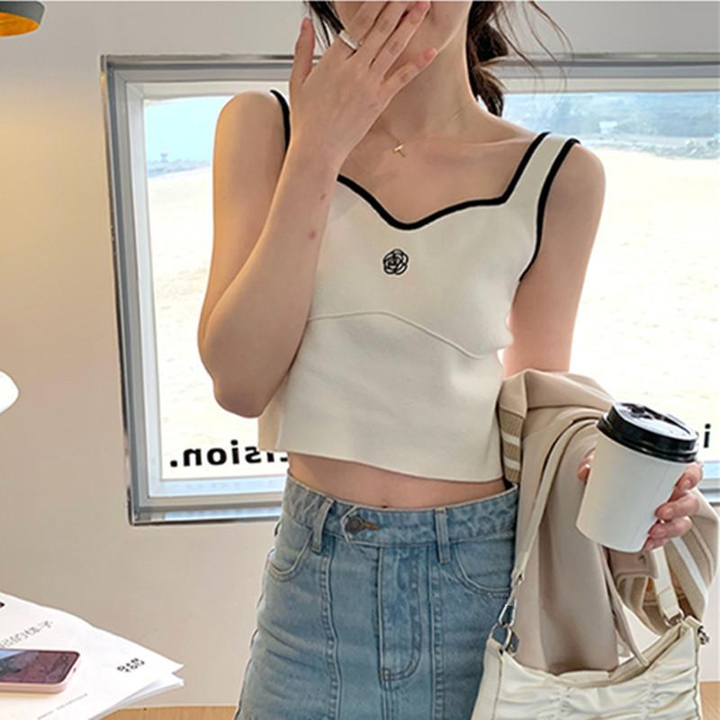 Halter Sleeveless Embroidery Small Fragrance Summer All Match Color Blouse Base Carefully Machine Short Vest