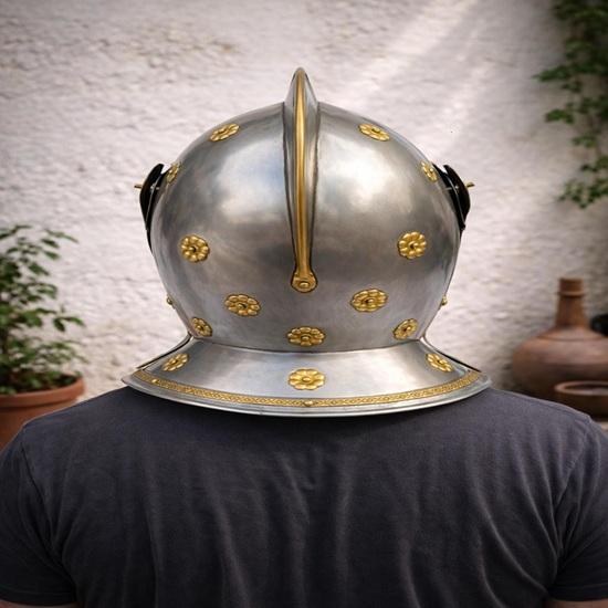 Medieval Bucket Helmet Steel Knight Armor Golden Brass Great Helm Wearable Cosplay Helmet Gift for Him