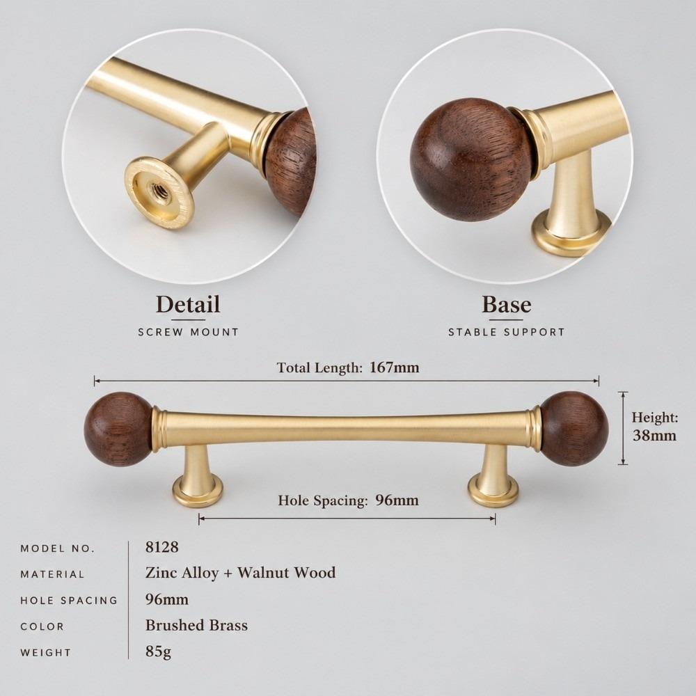 Luxury Walnut Cabinet Pull Handle Marble Solid Wood Drawer Knob Sturdy Smooth Wardrobe Door Handle Furniture Hardware