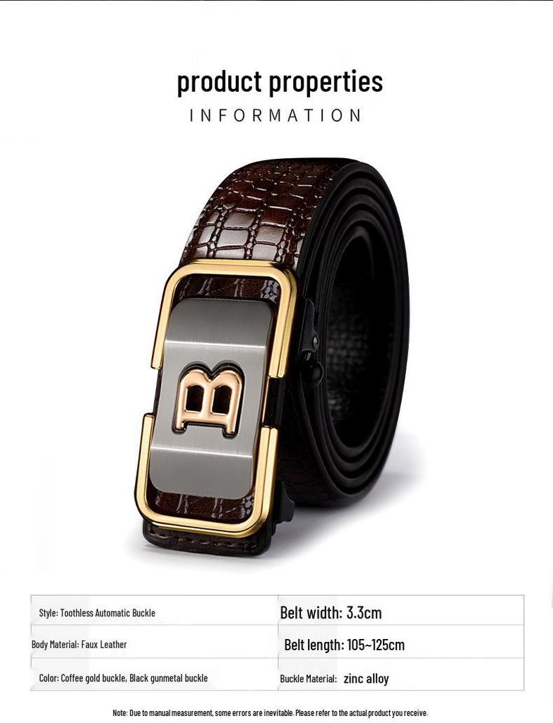 Eck Kangaroo Men's Toothless Automatic Buckle Crocodile Pattern Formal Belt
