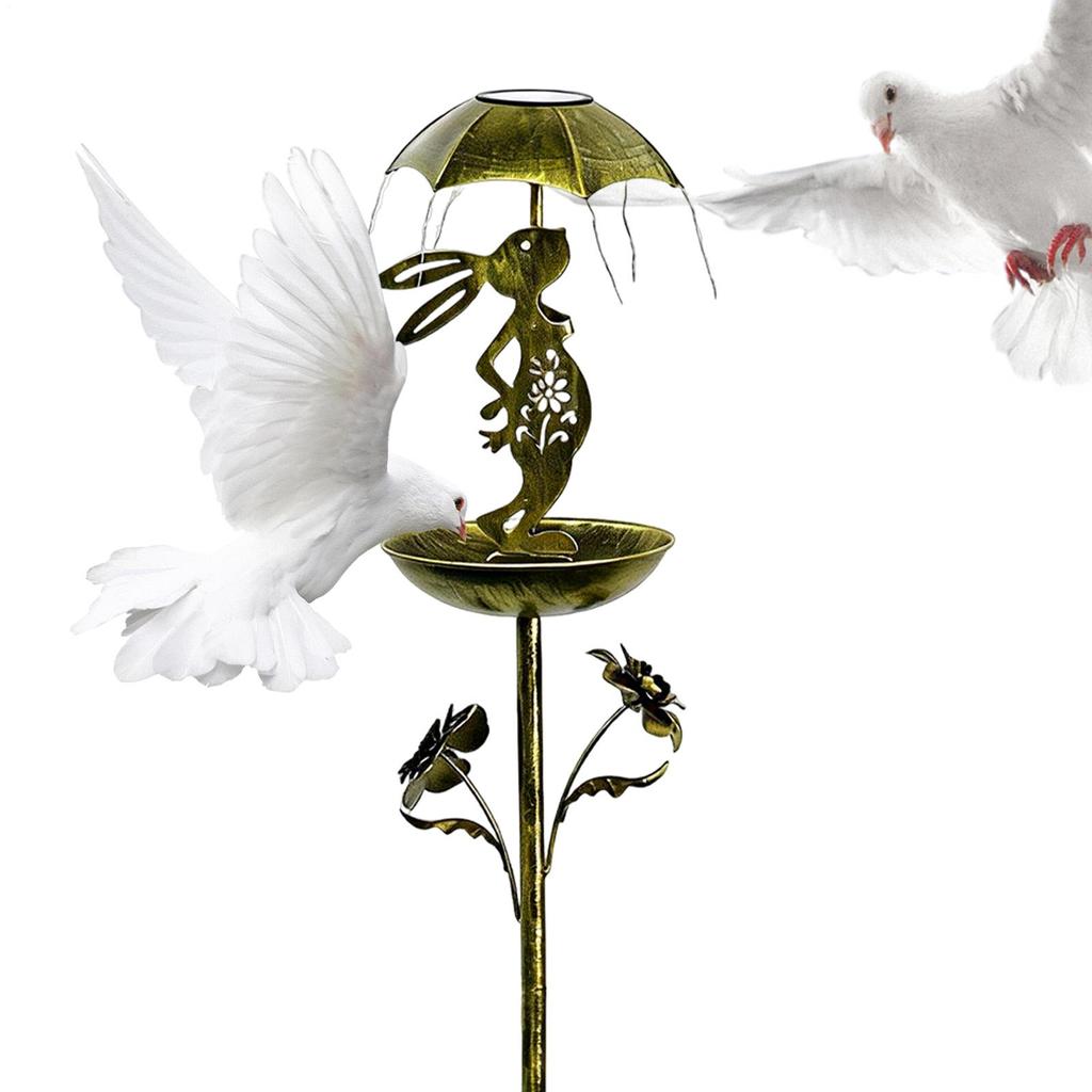 Umbrella Supported Rabbit Bird Feeder Solar-powered Rabbit Shape Birdfeeder Stakes Light Bird Feeder Bunny Yard Decoration