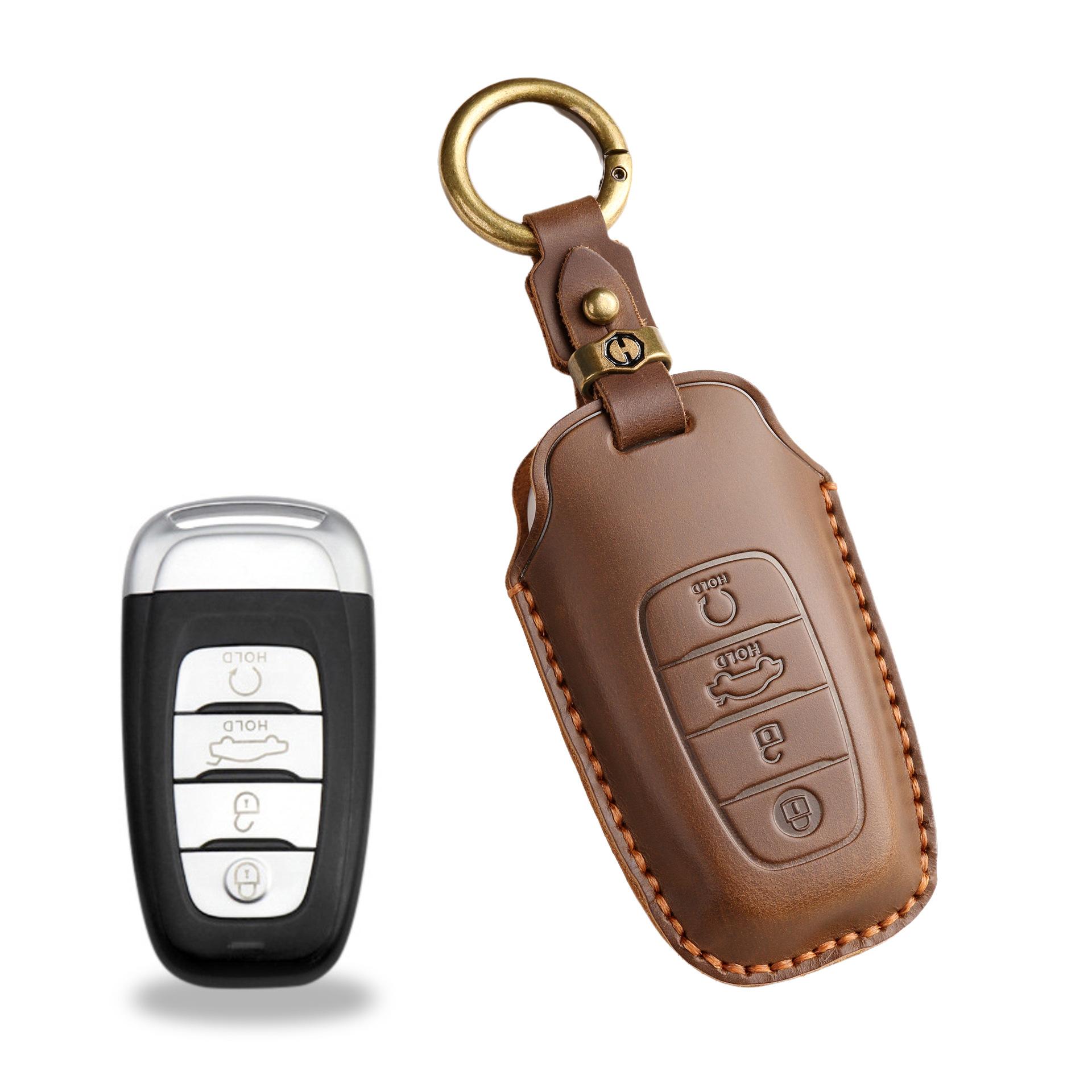 

The retro key cover is suitable for Hongqi h5 h7 old car handmade leather key protection case ring.