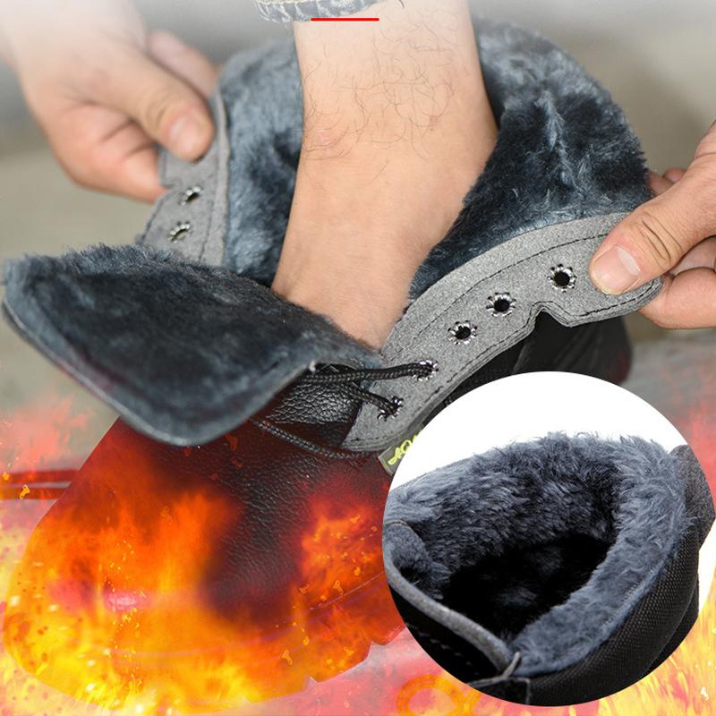 Pánská pracovní bezpečnostní obuv Kožené boty Plyšové teplé zimní boty Ochranné boty odolné proti propíchnutí Pracovní boty Obuv s ocelovou špičkou Vodotěsné