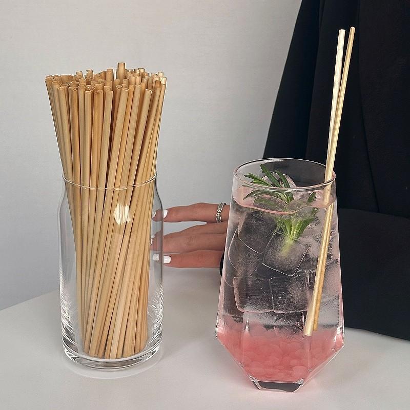 100pcs Natural Wheat Straws Thin Drinking Straws Biodegradable Disposable Eco-Friendly Compostable Coffee Juice Cocktail Party