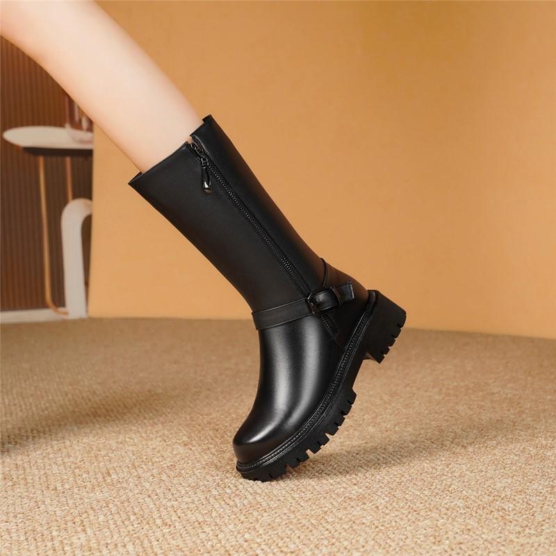Snow Boots Women Winter Shoes Flat Women Ankle Boots Genuine Leather Non-slip Large Size Natural Wool Women Long Boots