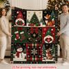 Christmas Gnome Animal Patchwork Print Throw Blanket, Snowman Wreath Plaid Snowflake Household Throw Blanket