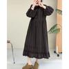 Johnature Jacquard Ruffle Printed Casual Dress Spring Loose Long Pullover Long-Sleeve A-Line Women Dresses