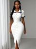 2026 Summer European & American Slim Fit Lace Knit Dress with Color Blocking and Lapel