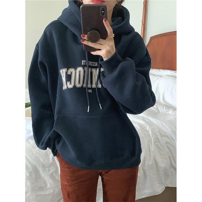 Fleece Hooded Sweater Women's New Loose Letter Printing Korean Version Fashion Student Coat Tide