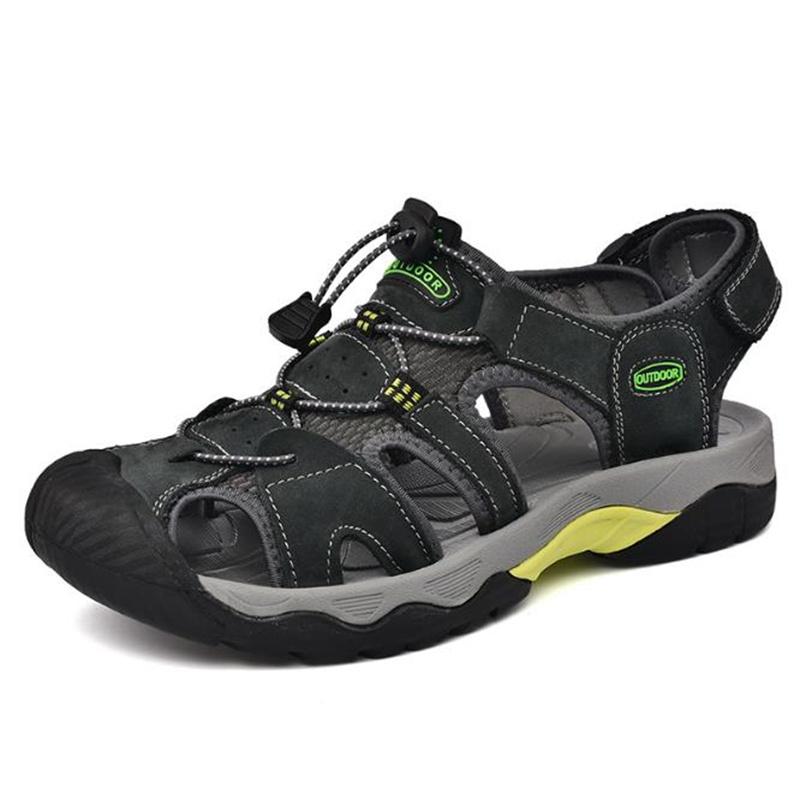 

Летние мужские сандалии Натуральная кожа Мужская повседневная обувь Дышащие уличные сандалии для мужчин Пляжная обувь Шлепанцы Модная римская обувь 38 серый