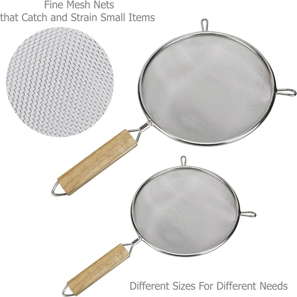 Wooden Handle Food Strainers Easy To Clean Fine Mesh Strainers Cooking Skimmers  for Kitchen