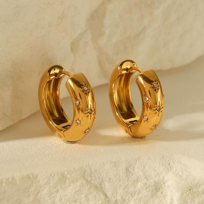 Stainless Steel 18K Gold Earrings for Women, Ins Fashion Versatile Diamond-studded Earrings, Titanium Steel Hoop Earrings