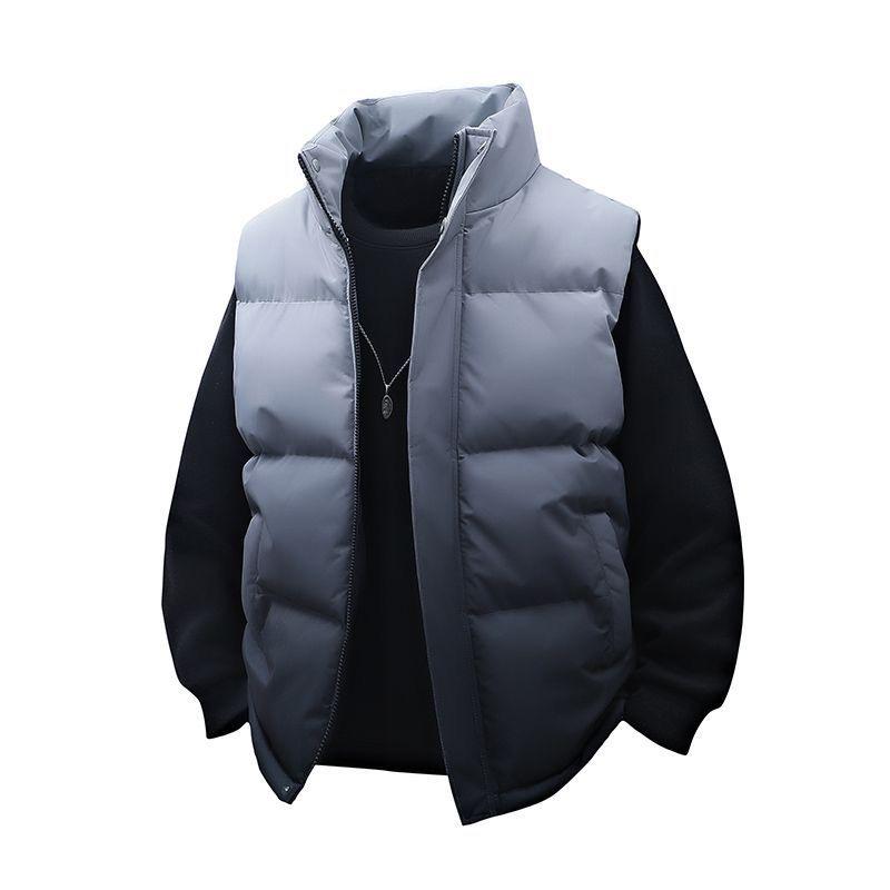 Men's Autumn/Winter Gradient Color Thickened Sleeveless Stand-up Collar Cotton Vest 2025 Model