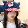 South Korea's Early Spring New Plaid Denim Splicing Cat Ear Octagonal Hat Sweet Face Newsboy Hat