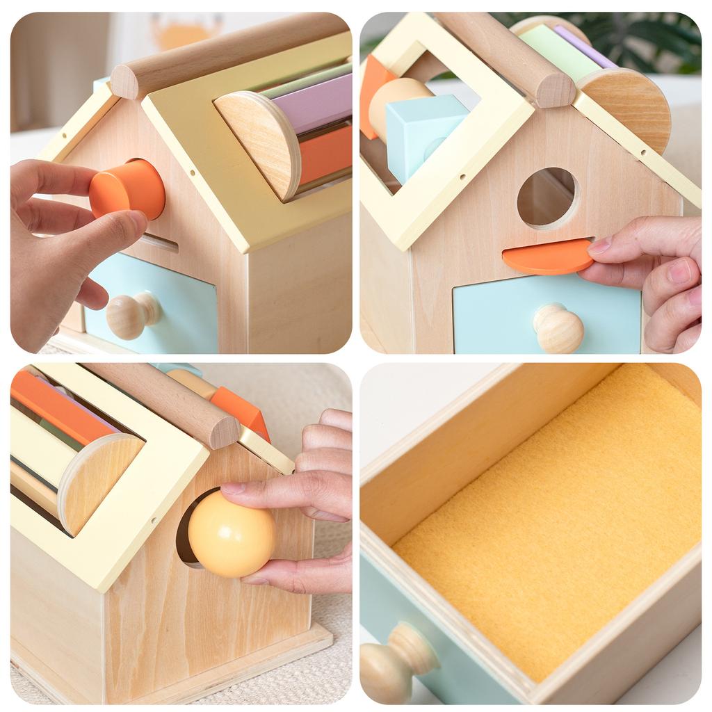 Wooden Toy House Teaching Aids Educational Early Childhood Education Hut Toys Pitching Coin Drawer Wooden Children'S Toys