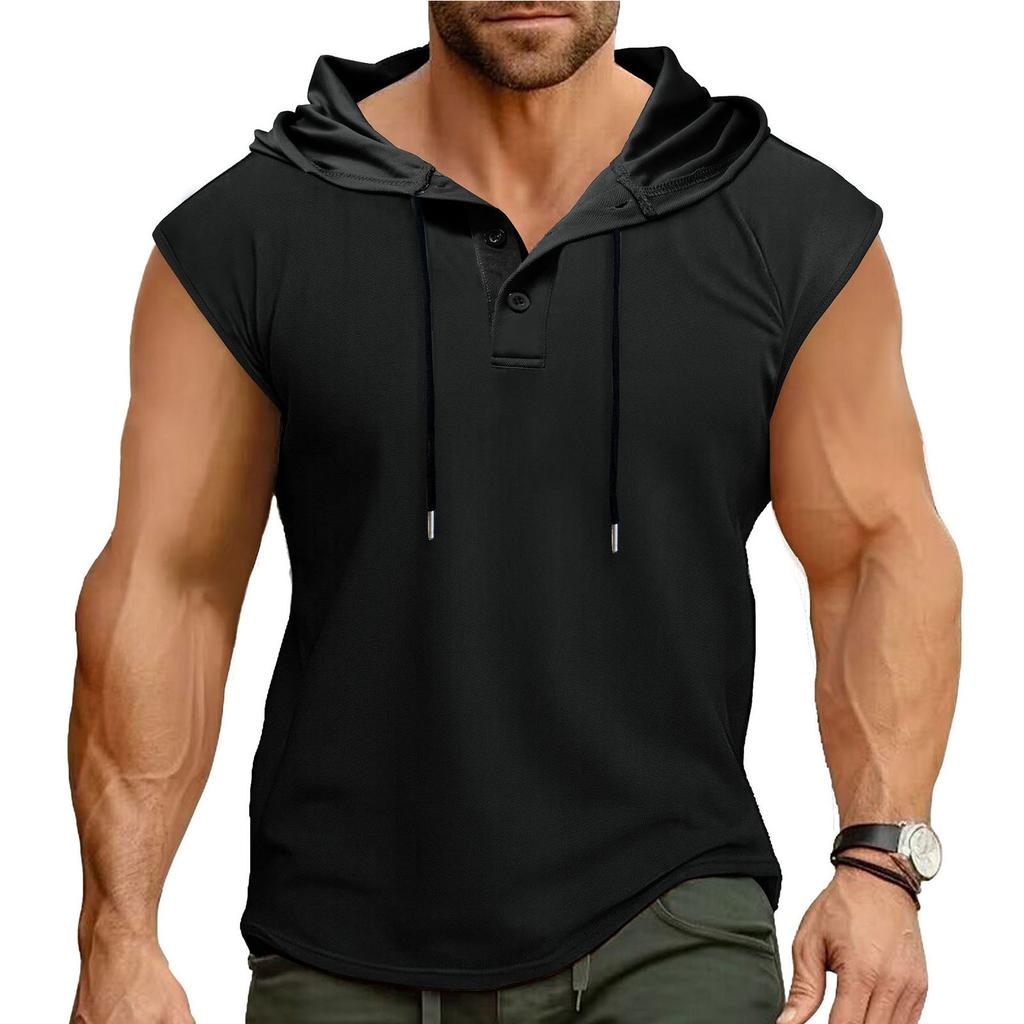 Pánská rychleschnoucí prodyšná bezrukavá vesta s kapucí na knoflíky