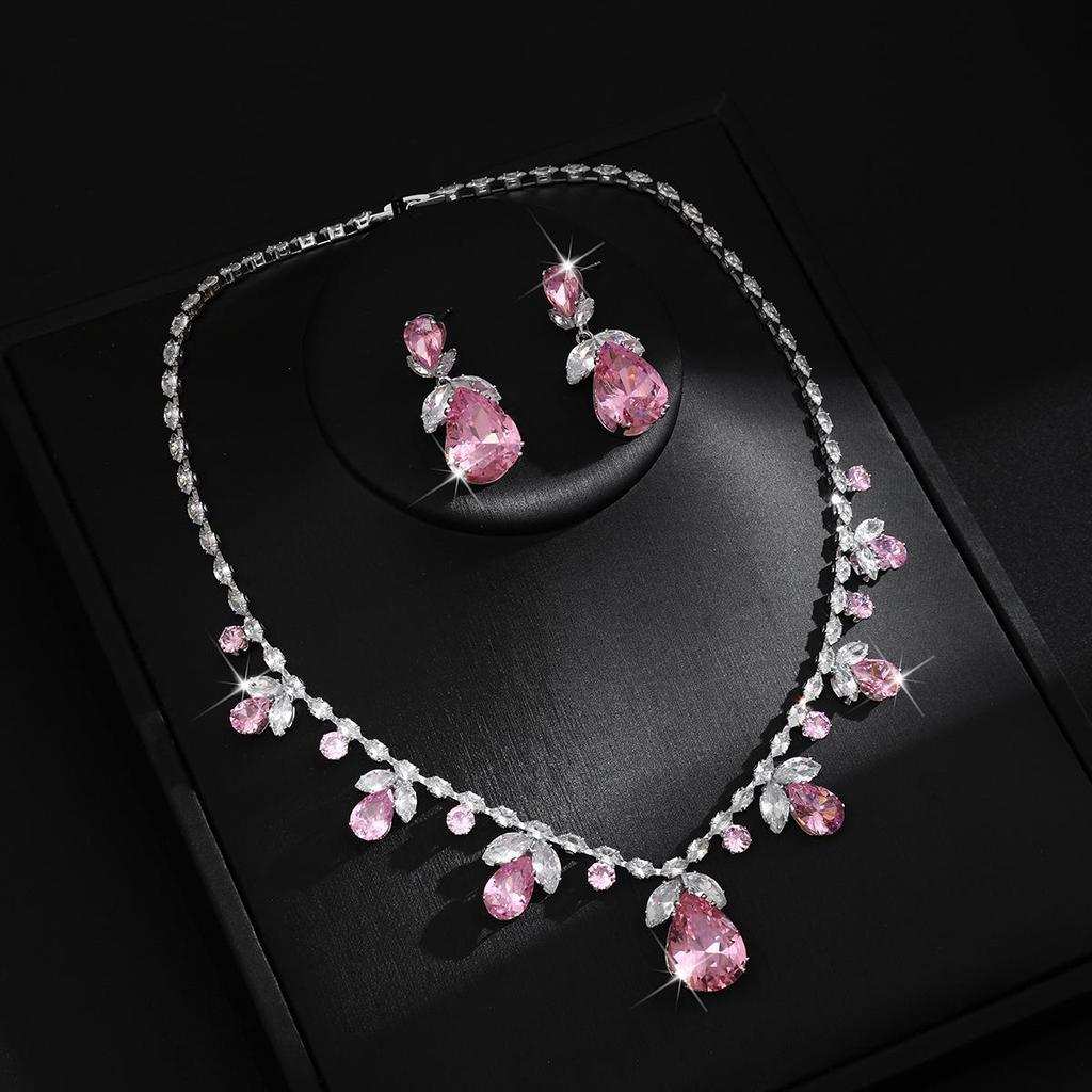Luxurious Colorful Zircon Necklace & Earrings Set - Cross-Border Fashion Jewelry