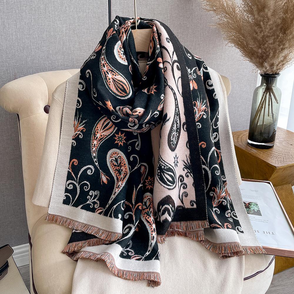 Scarf Women'S Versatile Long Scarf Imitation Cashmere Cashew Flower Shawl Women'S Scarf
