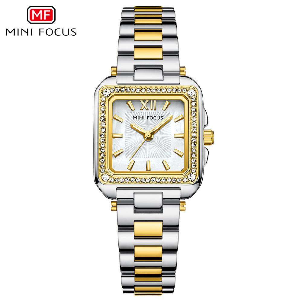 MINIFOCUS Women's Light Luxury Watch with Square Case Mother-of-Pearl Dial Stainless Steel Strap Luminous Hands Relogios