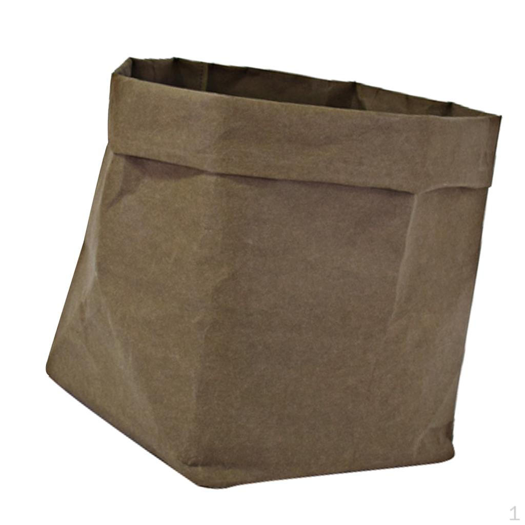 

Basket Organizer Storage Bin Bag Reusable Washable Kraft Paper Fruit Vegetable Food Bread Flower Pot 15x15x28cm_Olive Green
