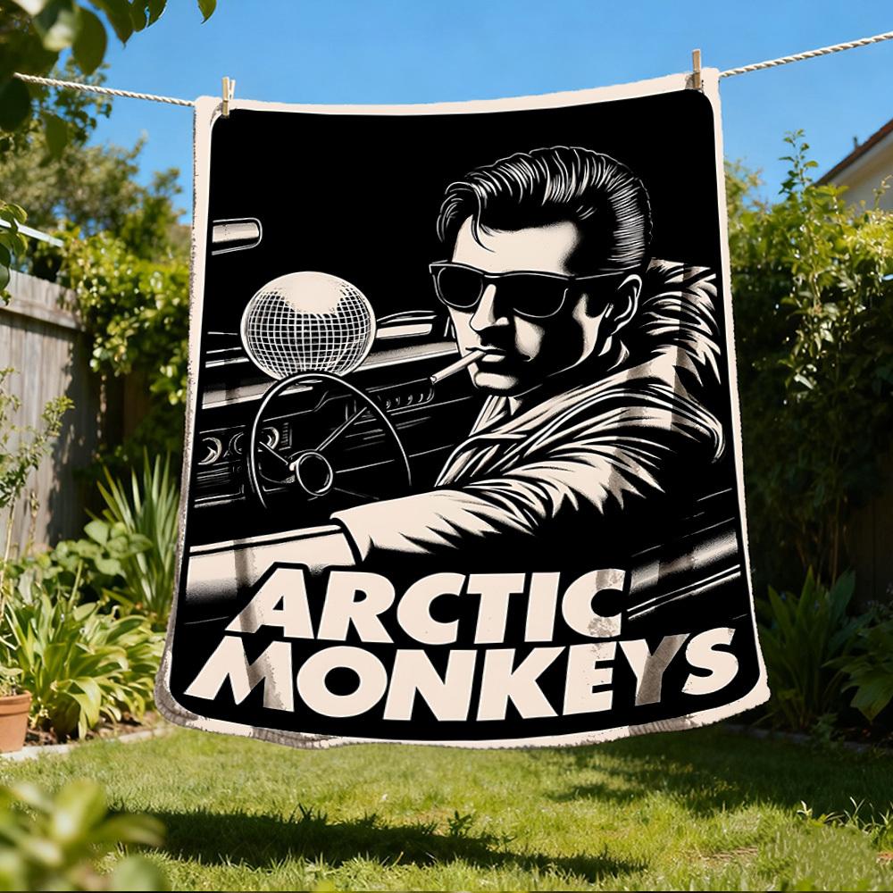 1pc Arctic Monkeys Poster Outdoor Flannel Blanket, Cozy & Warm Soft Te Playful Design, Napping Camping,