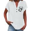 Ladies Casual Fashion V-Neck Button Floral Print Short Sleeve Top