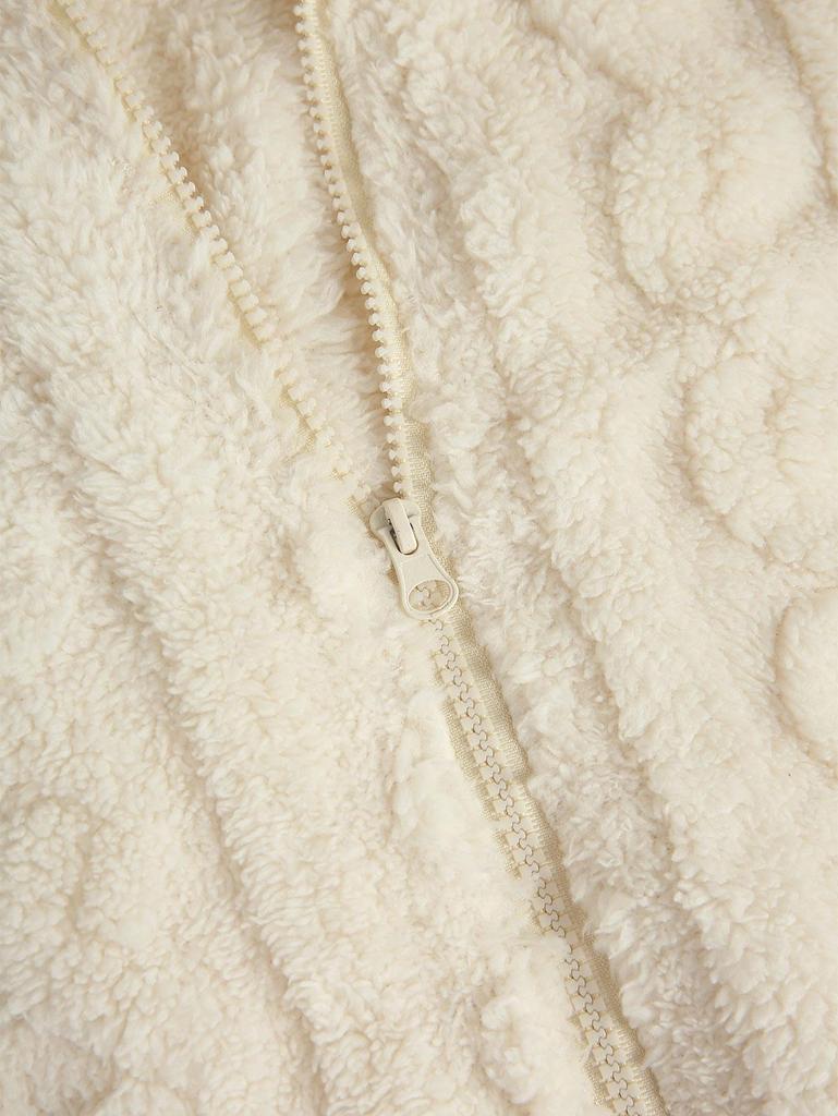 ZAFUL Moteriškas su užtrauktuku užsegamas kišeninis dirbtinio kailio pūkuotas geometrinis meškiuko džemperis