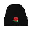 Winter Warm Wool Knit Skullies Beanie For Women Embroidery Rose Thermal Knit Hat Cold Weather Headwear