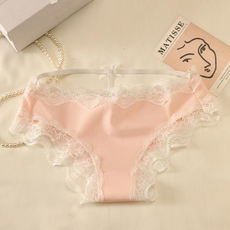 Ladies Spring Summer Sexy Lace Edge Sweet Bow Cutout Mid Waist Triangle Briefs