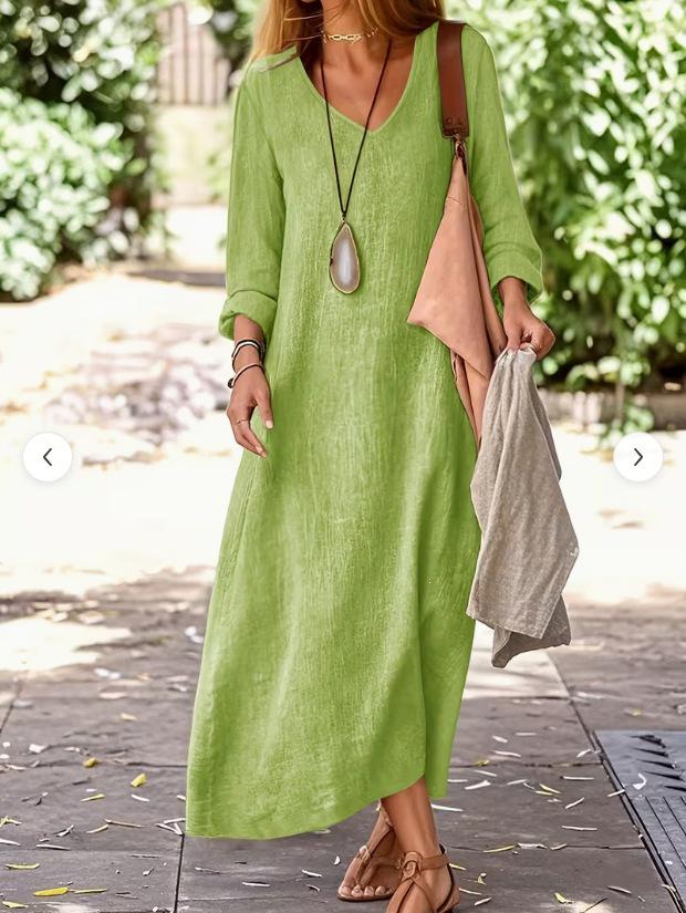 2026 Spring/Summer Women's Artistic V-Neck Loose Hem Dress - European-American Style