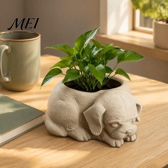 Unique Dog Shaped Flower Pot Cute Puppy Planter, 3D Printed Decorative Plant Pot, Modern White Minimalist Planter for Succulents Home Office