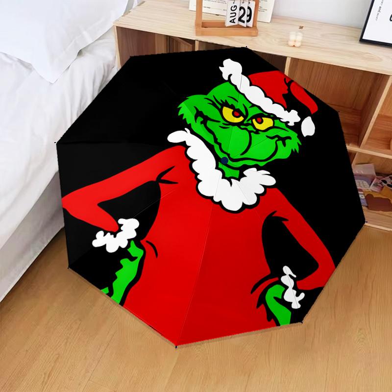 Grin-ch Christmas Spirit Umbrella Folding umbrella, automatic umbrella 8-Frame for Travel, camping Use Gift for Halloween Christmas